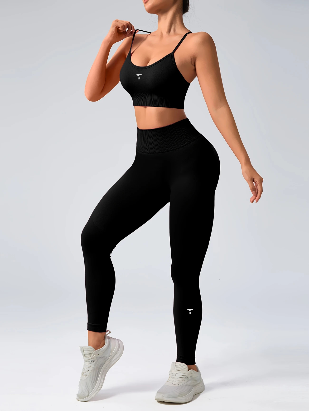 2-Piece Seamless Ribbed Sports Bra & Butt-Lifting High-Waist Leggings Set