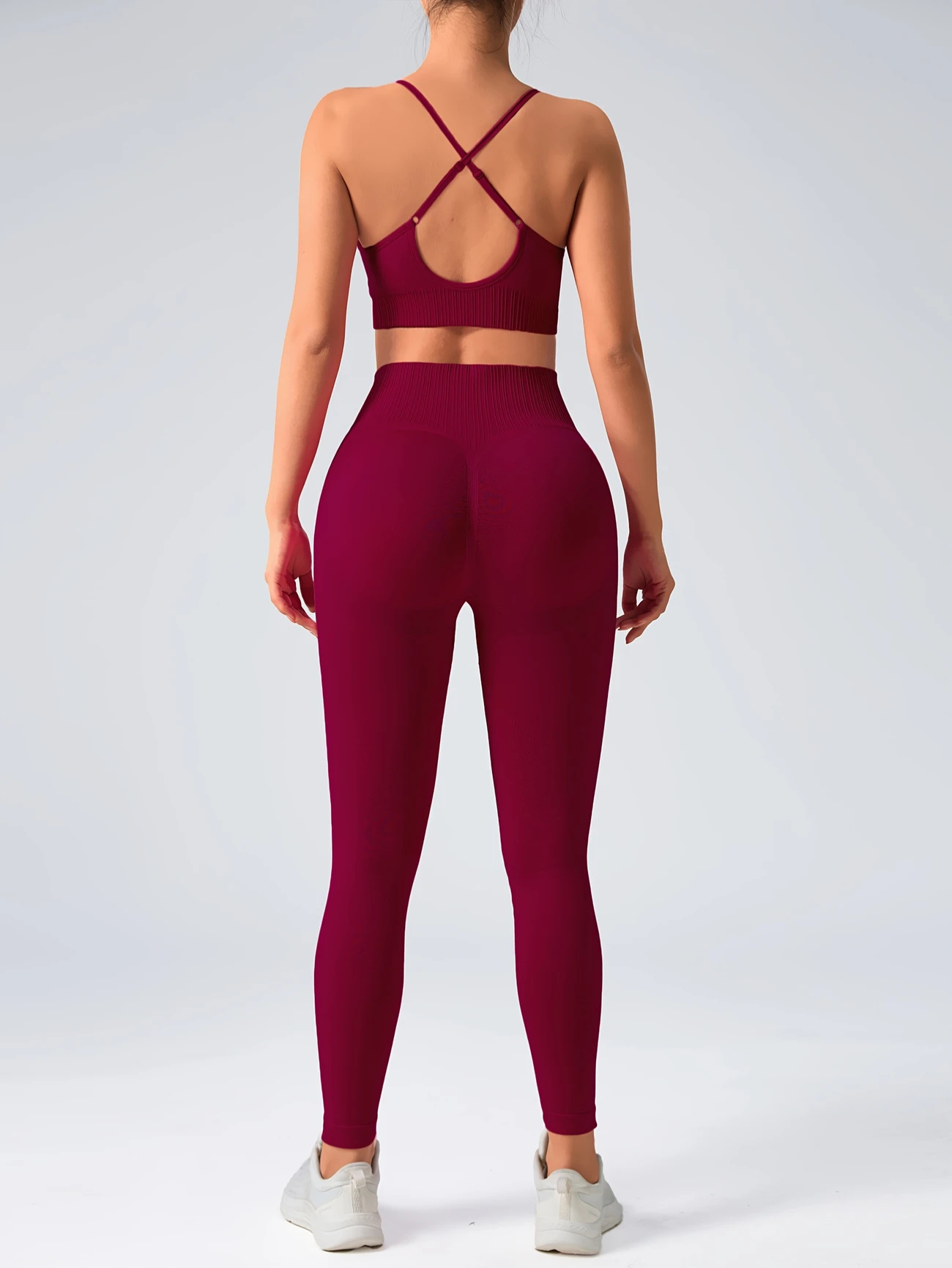 2-Piece Seamless Ribbed Sports Bra & Butt-Lifting High-Waist Leggings Set - Image 6