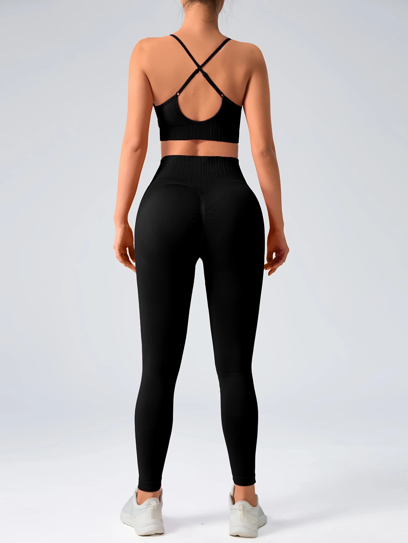 2-Piece Seamless Ribbed Sports Bra & Butt-Lifting High-Waist Leggings Set - Image 2