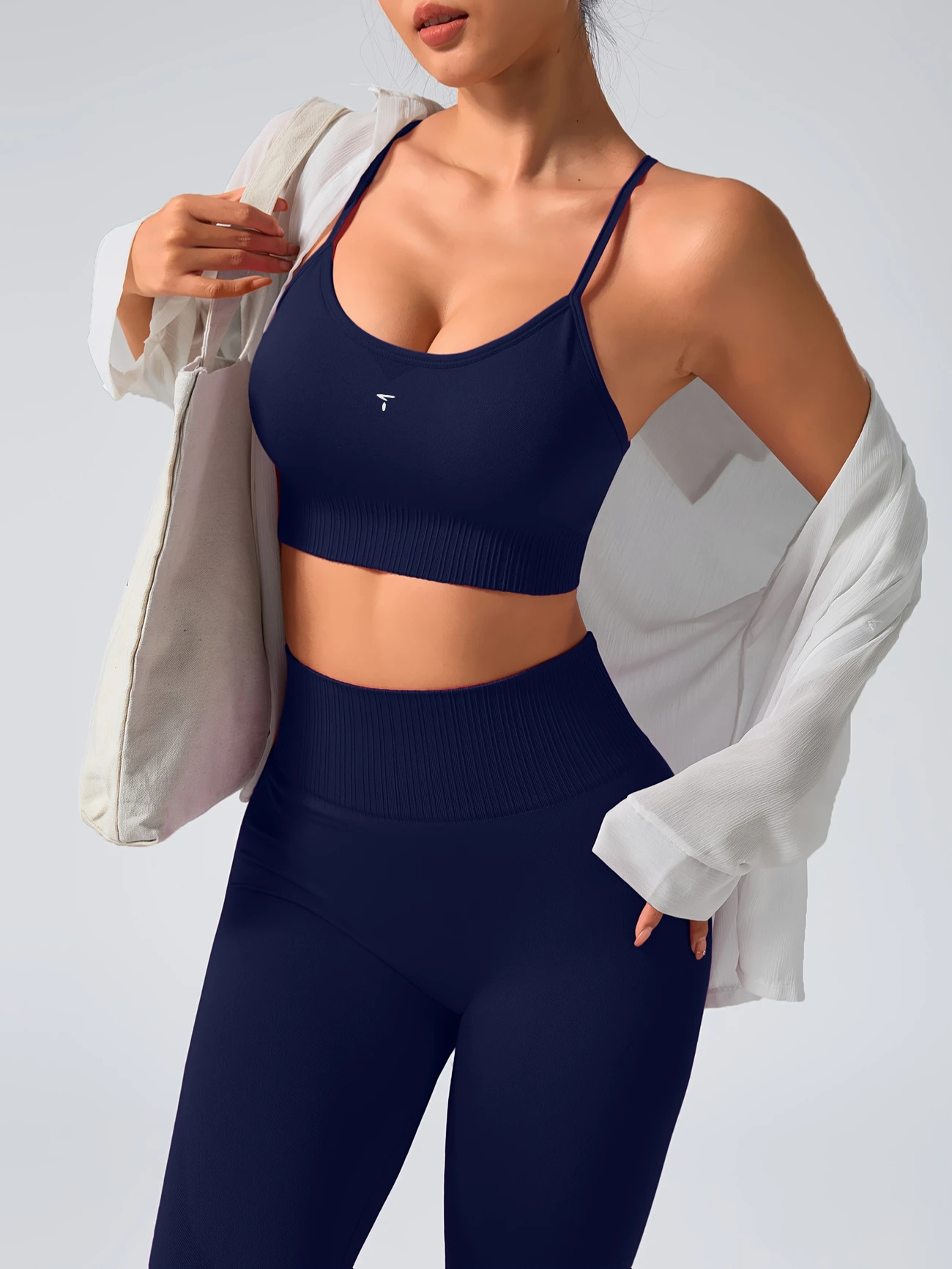 2-Piece Seamless Ribbed Sports Bra & Butt-Lifting High-Waist Leggings Set - Image 12